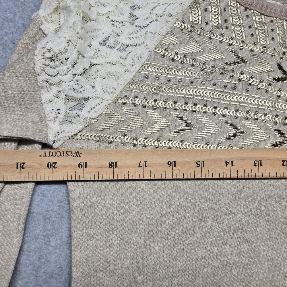 Miss Me Sweater Womens‎ Large Beige Lace Sequin Geometric Raglan Pullover Knit